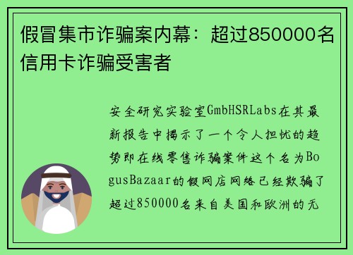 假冒集市诈骗案内幕：超过850000名信用卡诈骗受害者